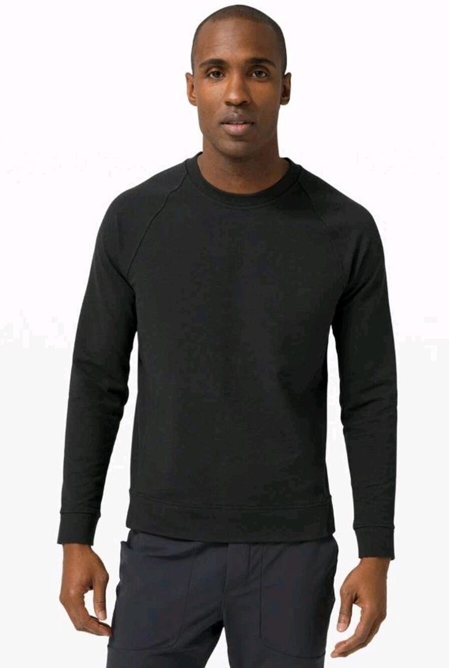 Lululemon Mens City Sweat Crew Neck Sweatshirt Size S Black Side Zip Athletic